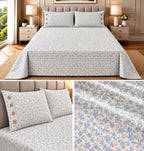 English Floral Cotton Bedsheet with 3-Button Pillow Covers – 2.5m × 2.7m
