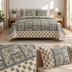English Prints Quilted Bedcover with 2 Matching Pillow Covers – 3 Pcs Set
