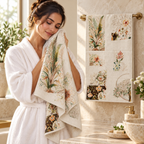 Botanical Sketch Cotton Bath Towel – Artistic Floral Print | 75 × 150 CM
