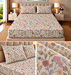 Elegance Pure Cotton King Size Fitted Bedsheet – 3 Piece Set with 2 Pillow Covers