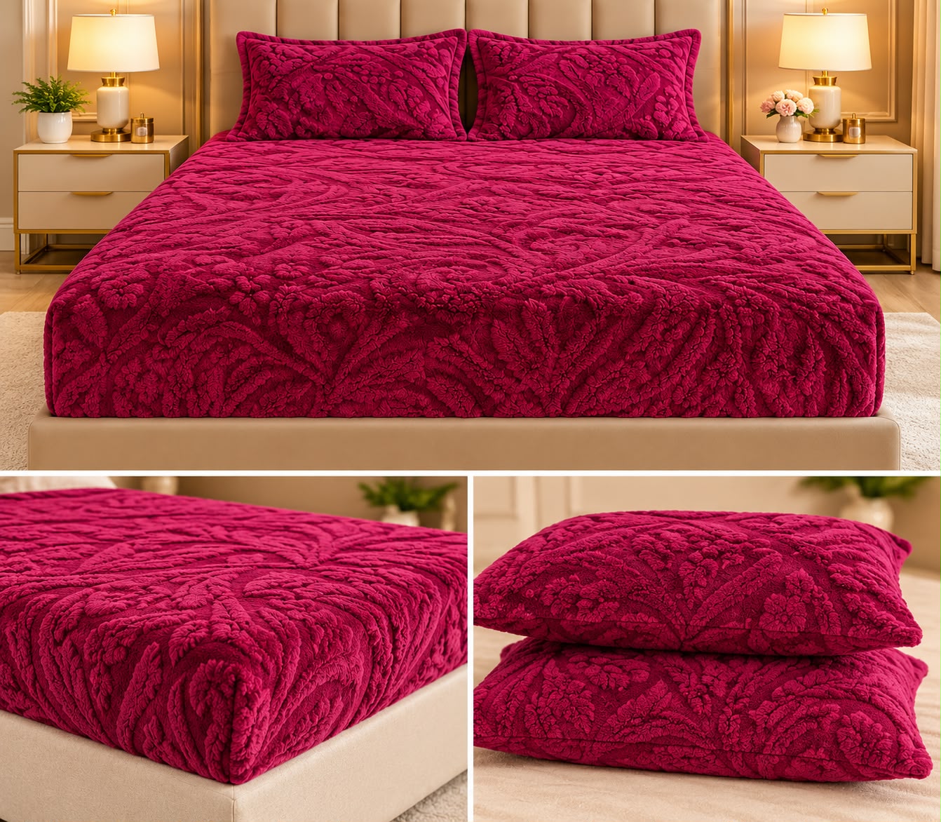 Solace Luxe Winter Fitted Bedsheet Set – King Size 3 Pcs