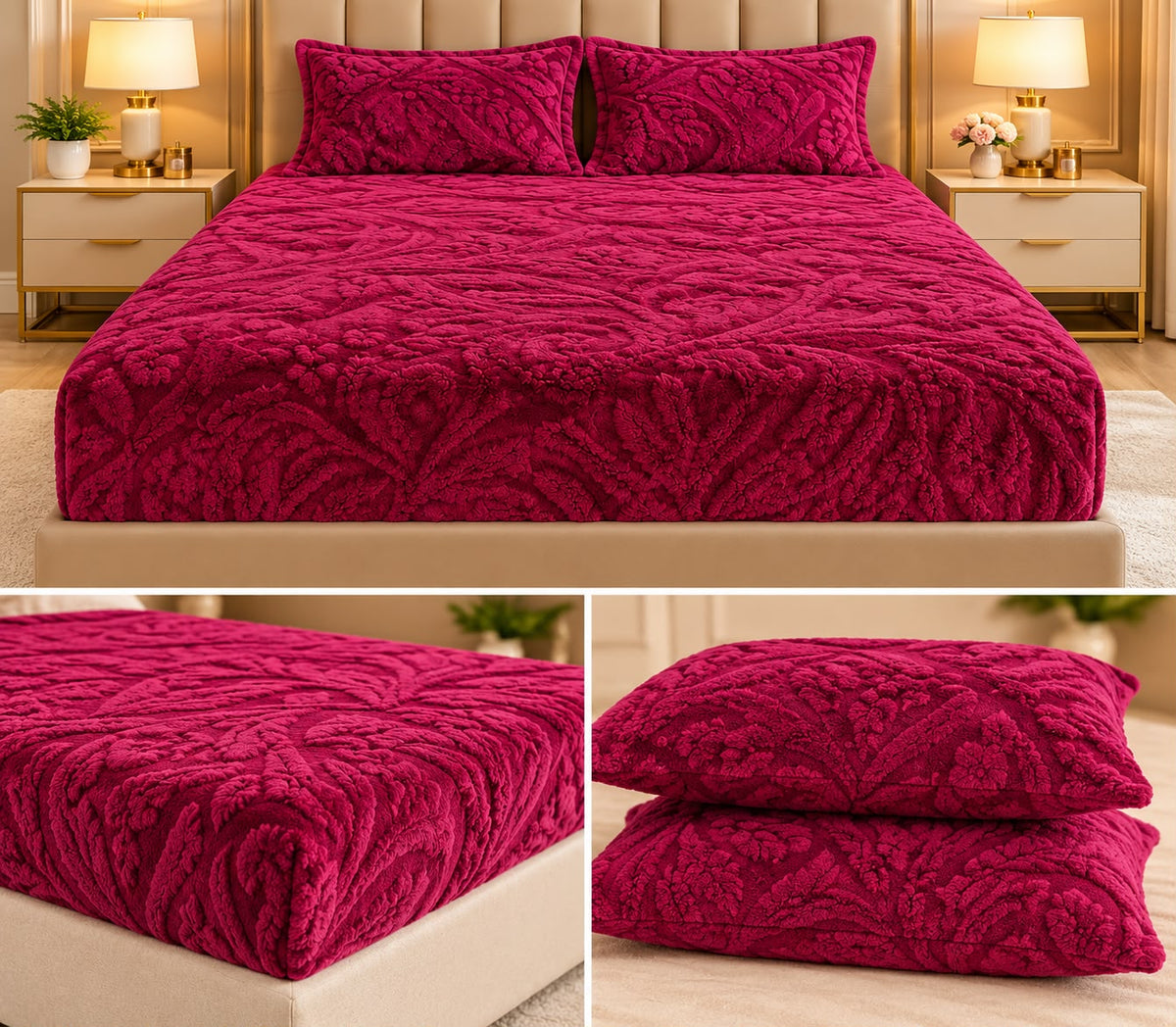Solace Luxe Winter Fitted Bedsheet Set – King Size 3 Pcs