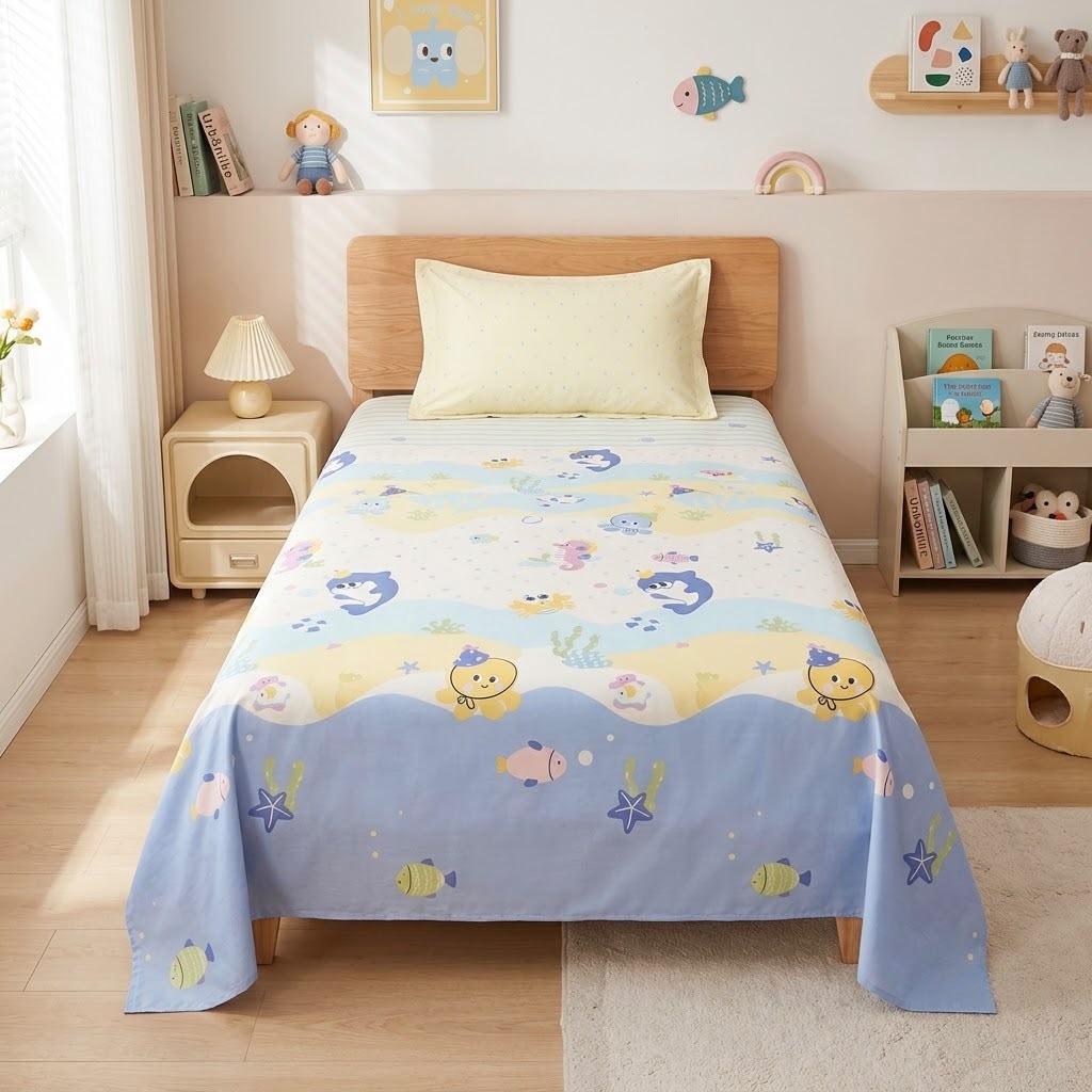 Premium Kids Cartoon Printed Single Bedsheet Set – 100 % Pure Cotton