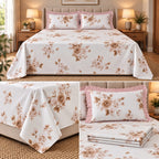 English Floral Print King Size Bedsheet with Lace Pillow Covers – 3 Pcs Set