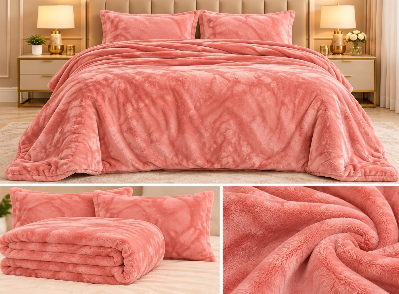 Peach Luxe Winter Bedsheet Set – King Size 3 Pcs
