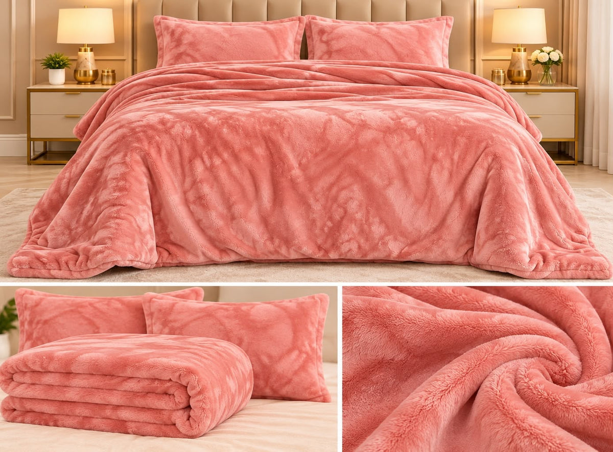 Peach Luxe Winter Bedsheet Set – King Size 3 Pcs