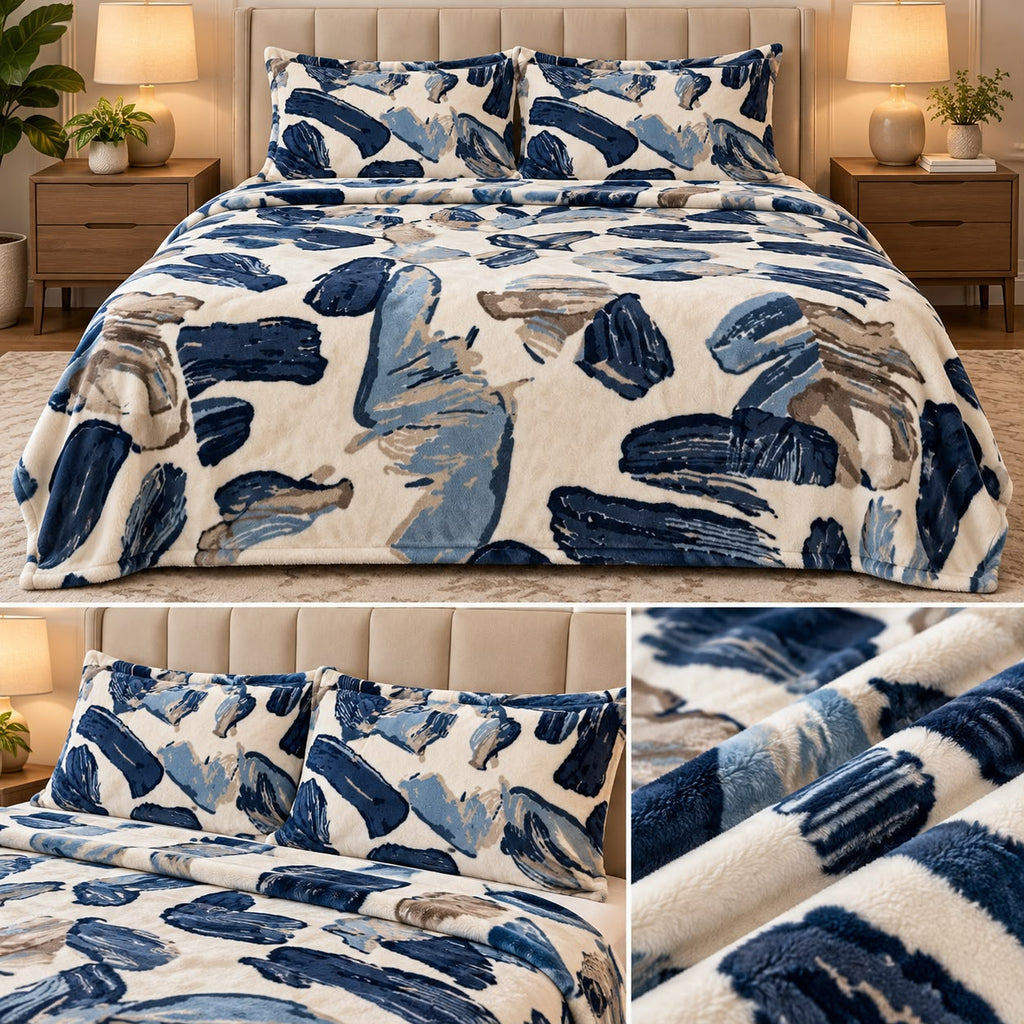 Ultra Soft Printed Winter Bedsheet Set – King Size 3 Pcs | Luxury Plush Warm Bedsheet