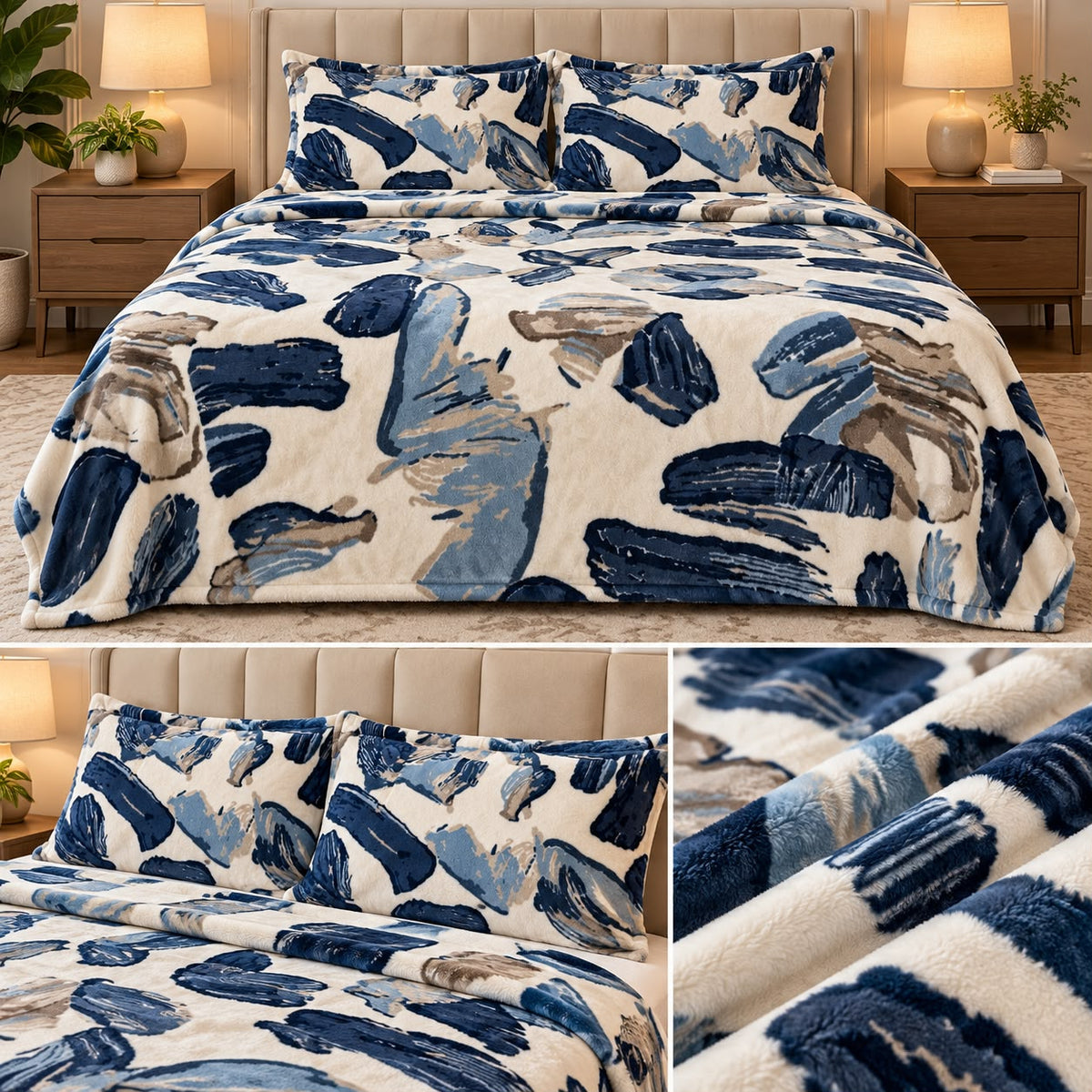 Ultra Soft Printed Winter Bedsheet Set – King Size 3 Pcs | Luxury Plush Warm Bedsheet