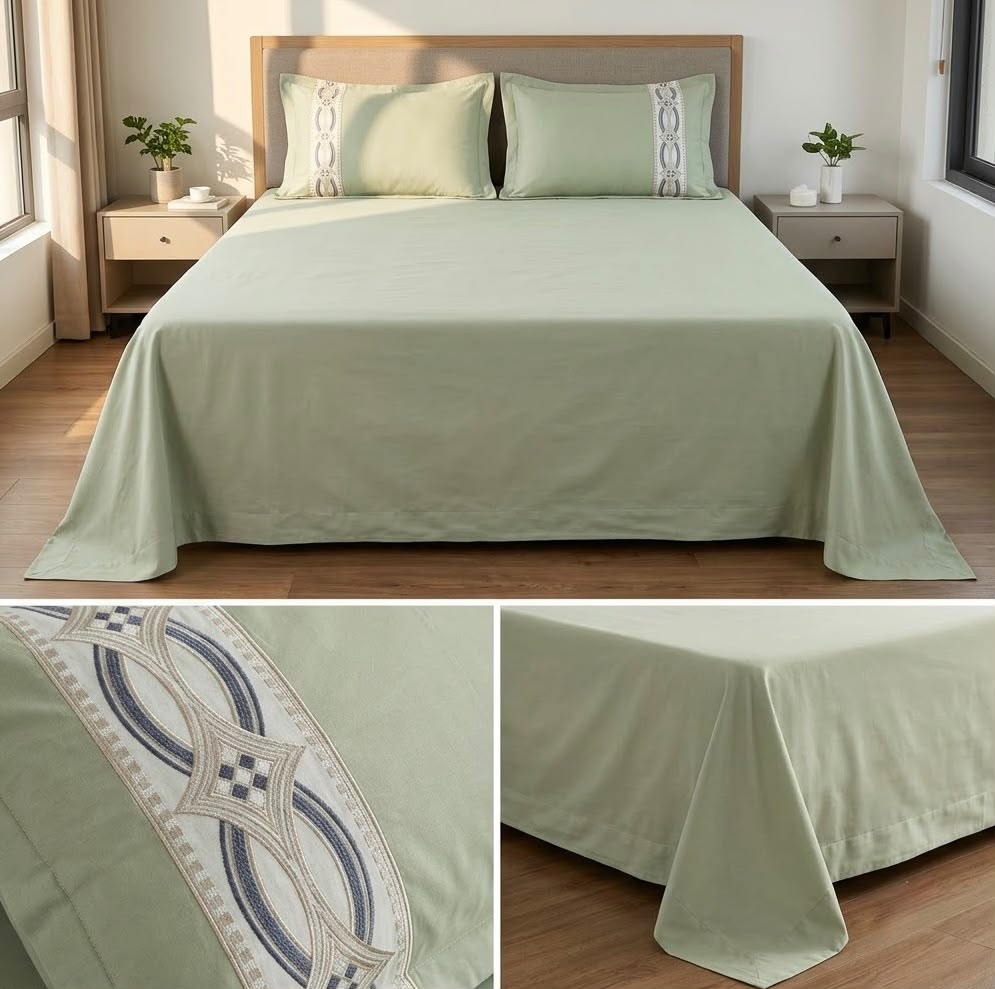 Luxury 100% Pure Bamboo Cotton Bedsheet Set with Embroidered Pillow Covers – 108 X 108