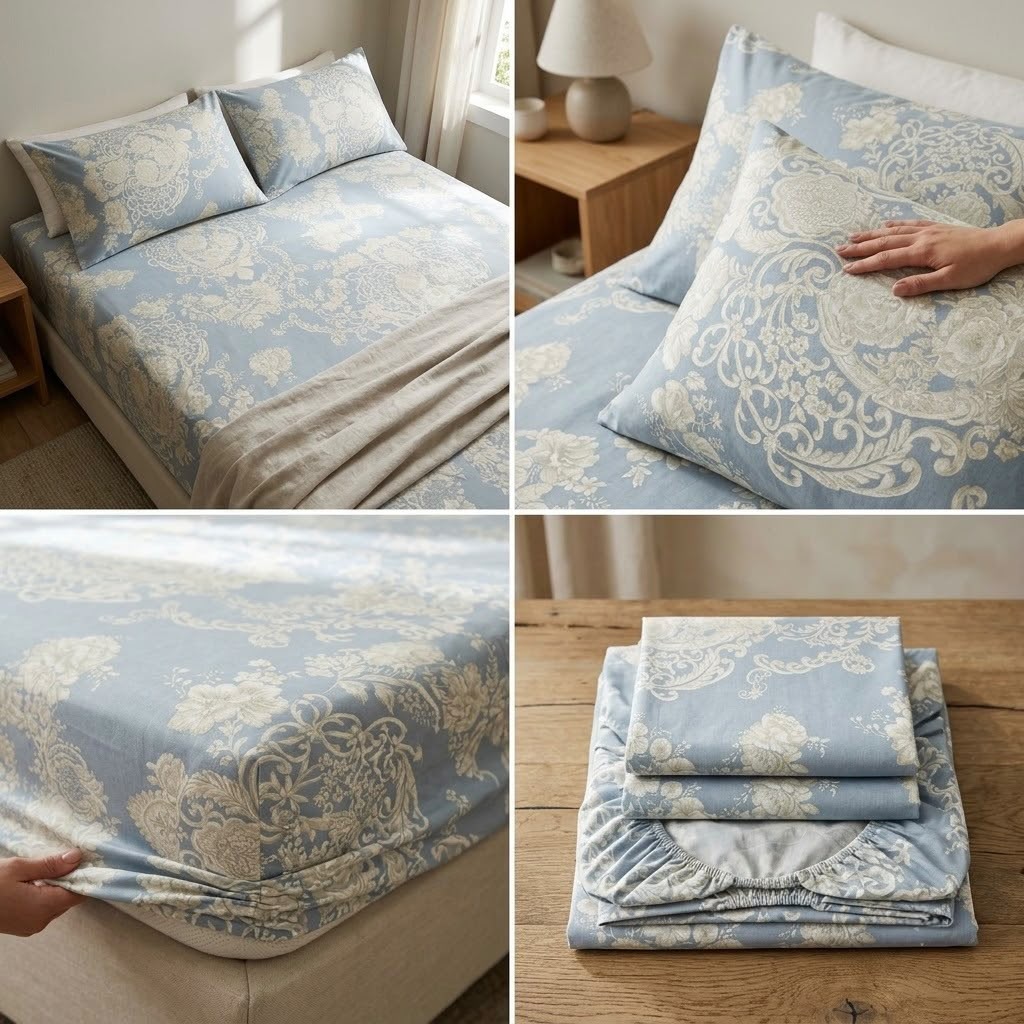Elegance 100% Cotton King Size Fitted Bedsheet Set – 3 Pcs