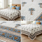 Palm Bloom Quilted Bedcover – Single Piece | No Pillow Covers