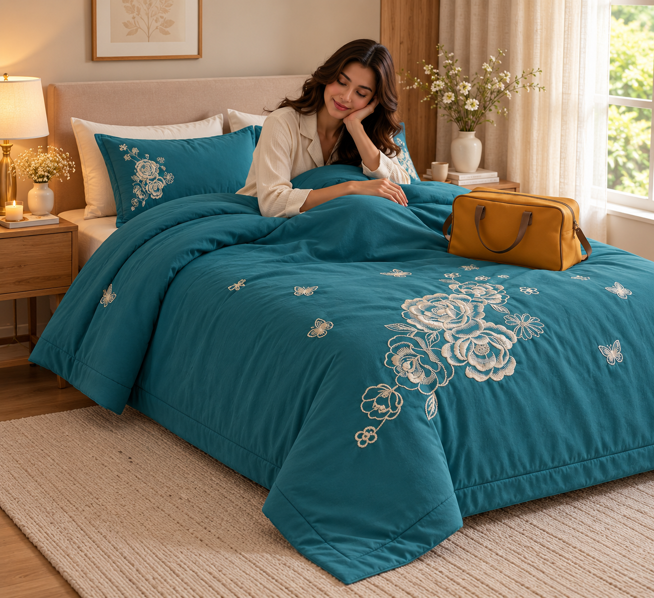 Premium Embroidered King Size Double Bed Comforter – Elegant Floral Design | Product Code :- 55B275RKEH