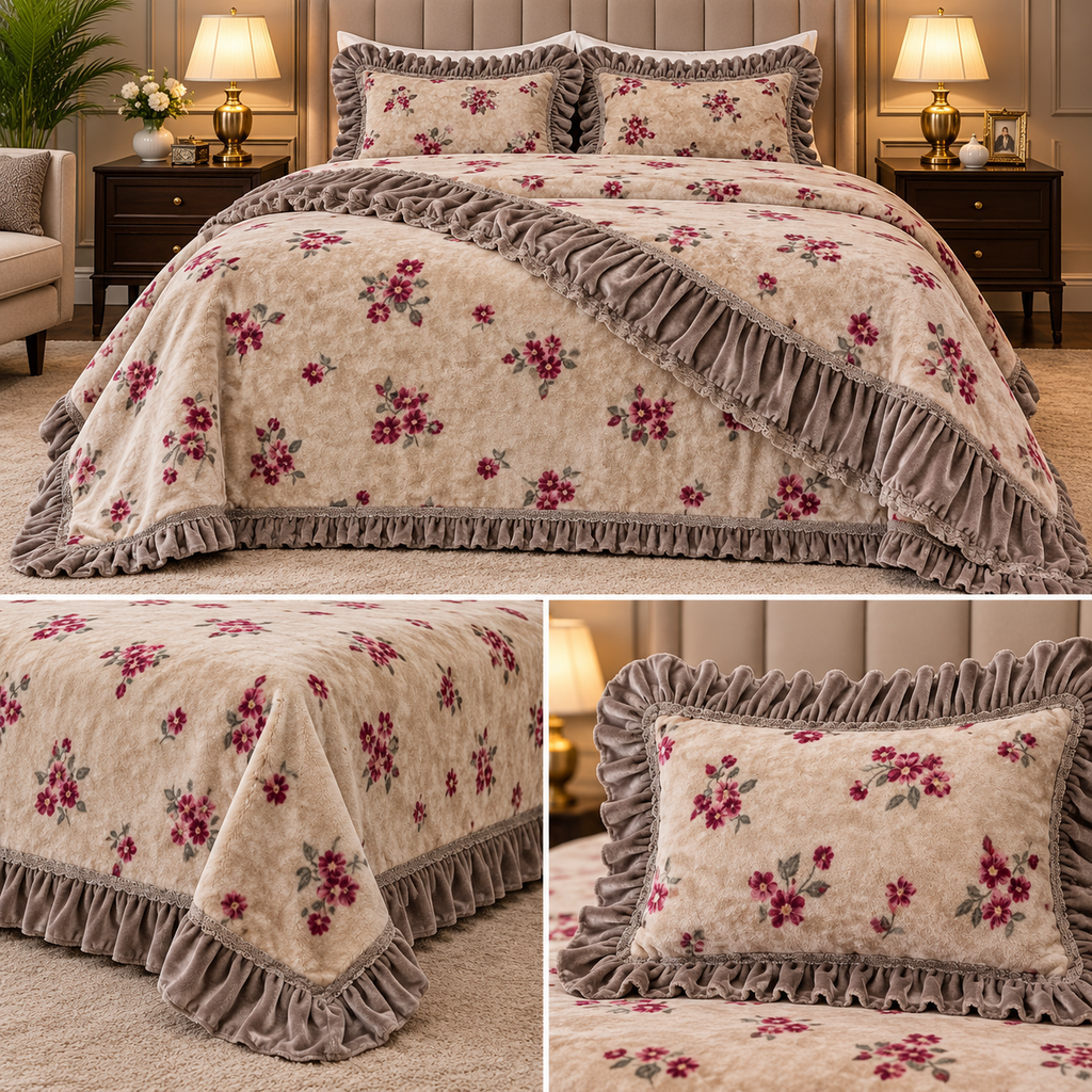 Vintage Bloom Premium Winter Bedsheet Set – 3 Pcs set Product Code :- 55B225RKEH