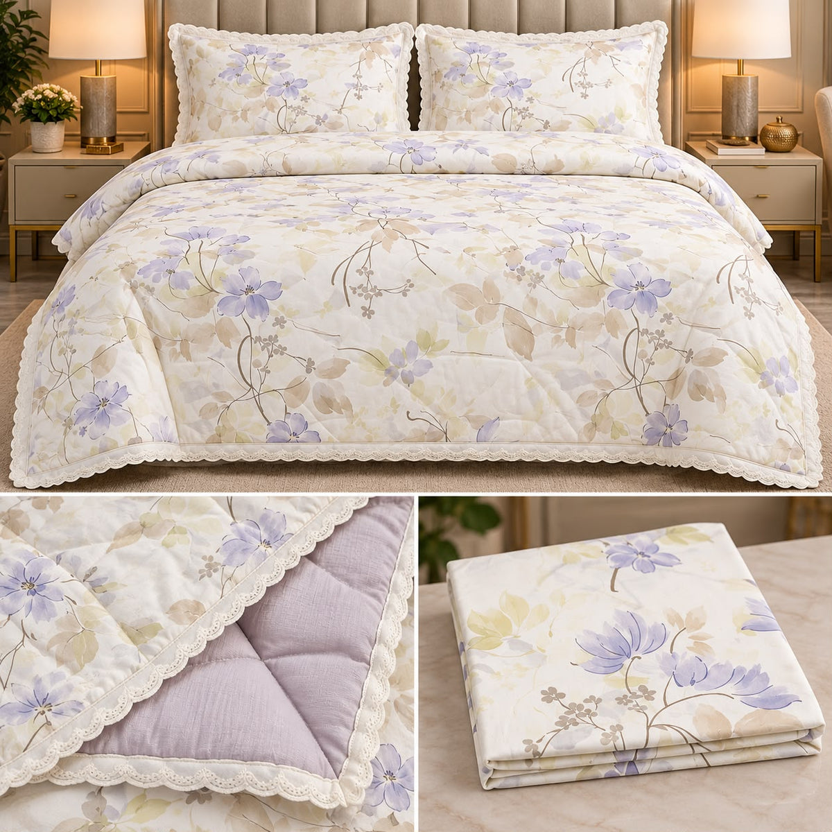 Lavender Bloom Floral Comforter Set – King Size 3 Pcs