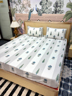 Block Prints Pure Cotton Printed Fitted Bedsheet Set with 2 Pillow Covers