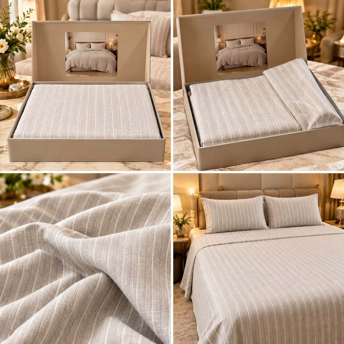 Luxe Stripes Premium Bedsheet Gift Box – Elegant King Size 3 Piece Bedding Set