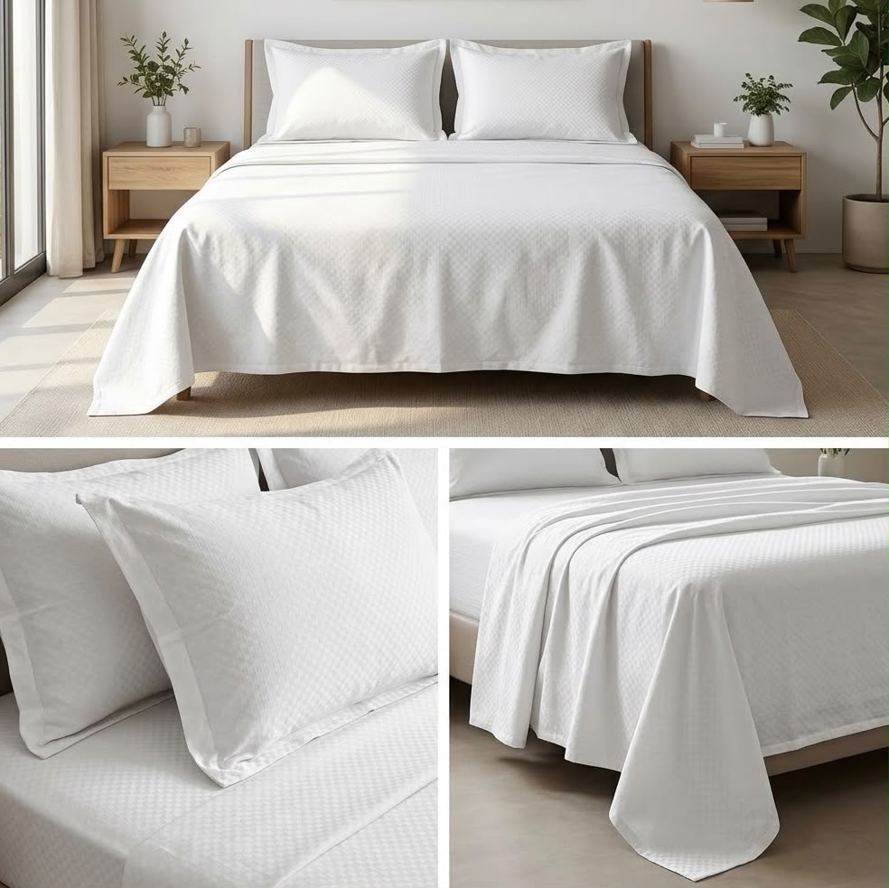 Luxury 400 TC Pure Cotton White Embossed Bedsheet Set – King Size