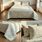 Luxury Floral Quilted Bedcover Set with Elegant Border Detailing – King Size (3 Pcs)