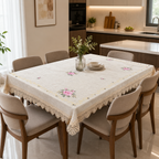 Premium Rose Embroidered Dining Table Cover – 6 Seater | 60 × 90 Inches | Elegant Lace Border