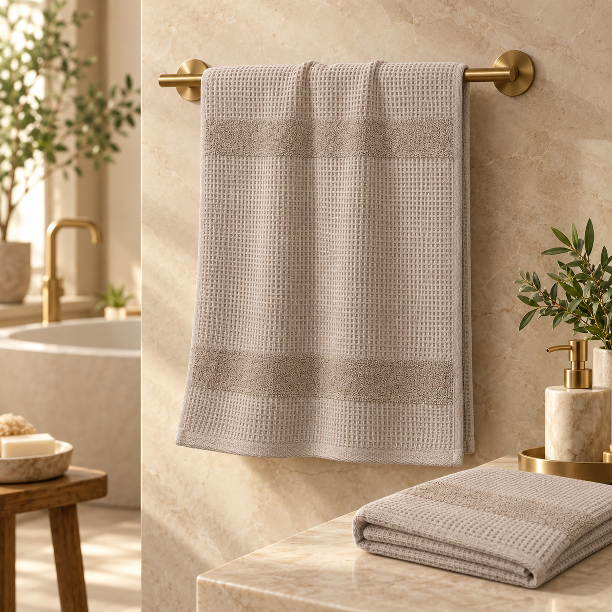 Luxe Waffle Terry Cotton Hand Towel – 40 × 60 CM | Textured Everyday Towel