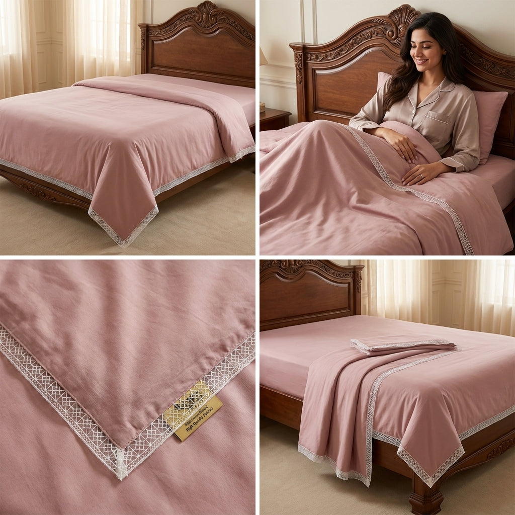 Premium Plain Mulmul Dohar with Lace Border - Single bed dohar combo