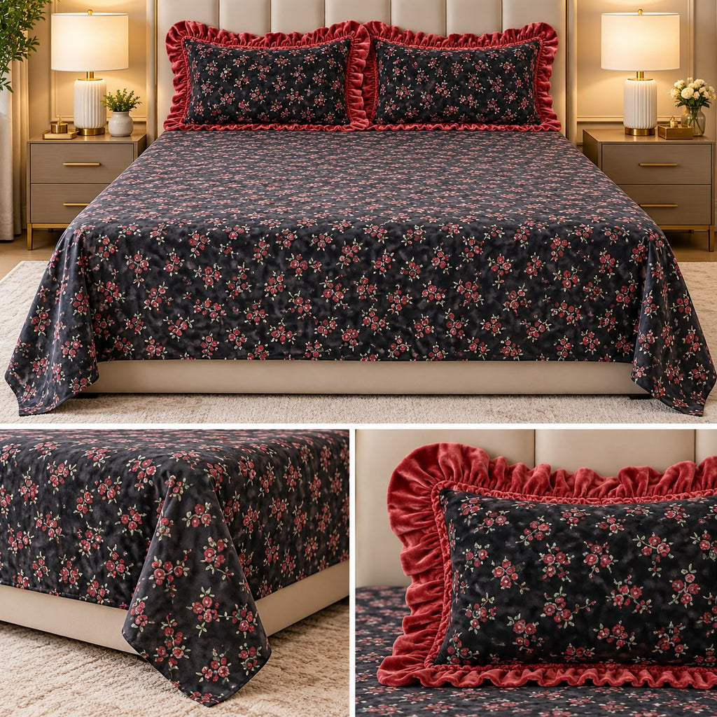 Vintage Bloom Premium Winter Bedsheet Set – 3 Pcs set Product Code :- 55B225RKEH