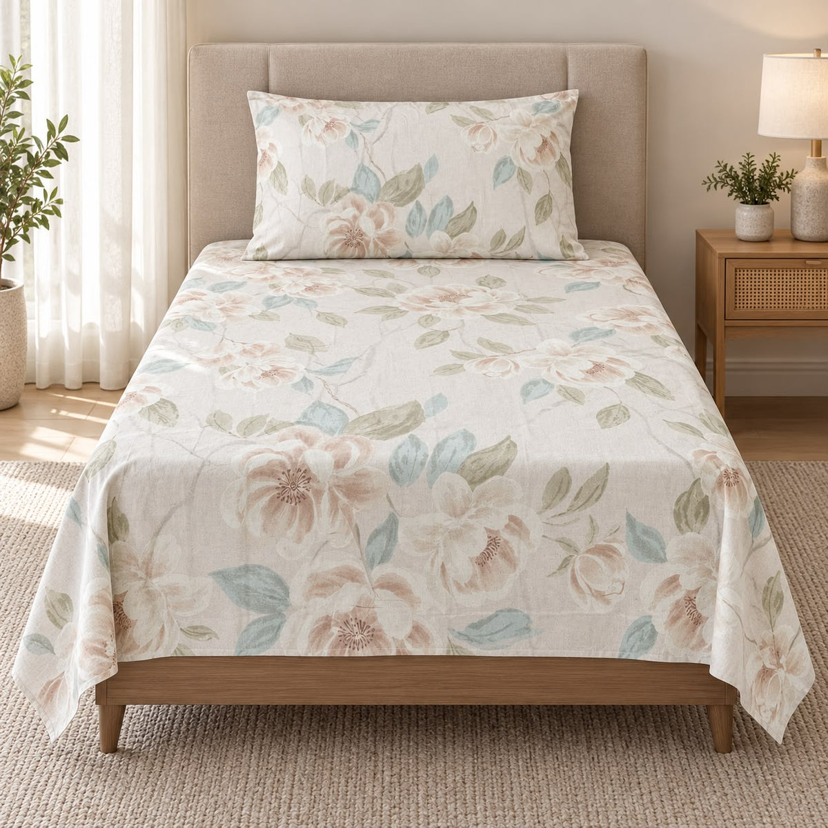 Printed Single Bedsheet Set – 2 Pcs (1 Bedsheet + 1 Pillow Cover) 100 % Pure Cotton