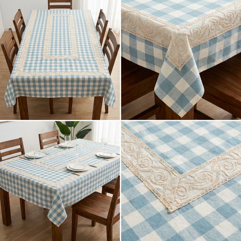 Elegant Checkered Lace Dining Table Cover – 4, 6 & 8 Seater