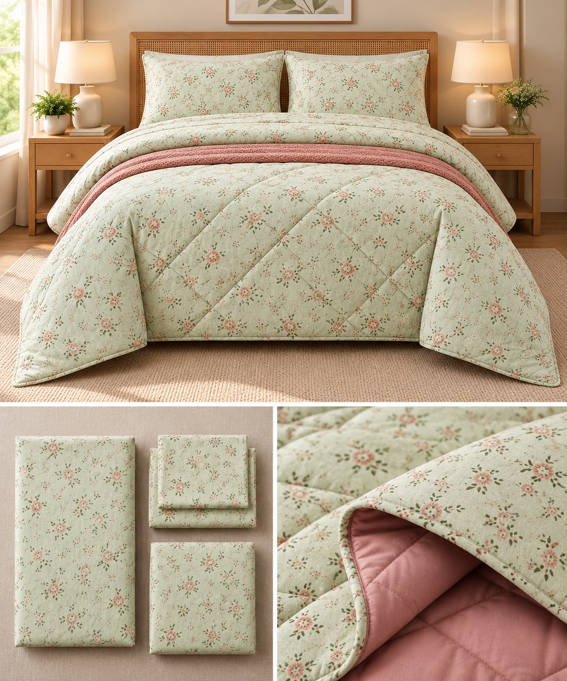 Aroma Meadow Luxe 4 Pcs King Size Comforter Set – Floral Reversible Bedding Set Product Code :- 55B195RKEH