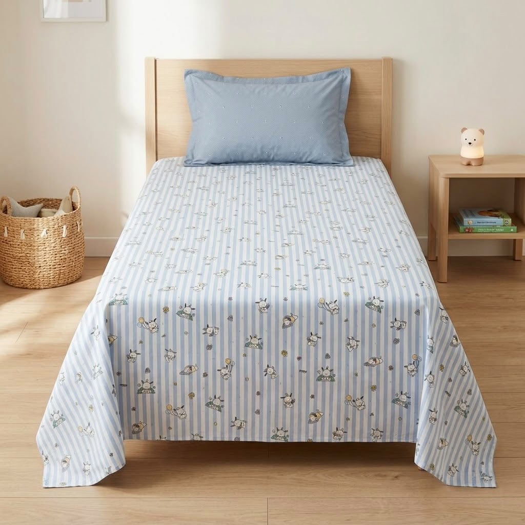 Premium Kids Cartoon Printed Single Bedsheet Set – 100 % Pure Cotton