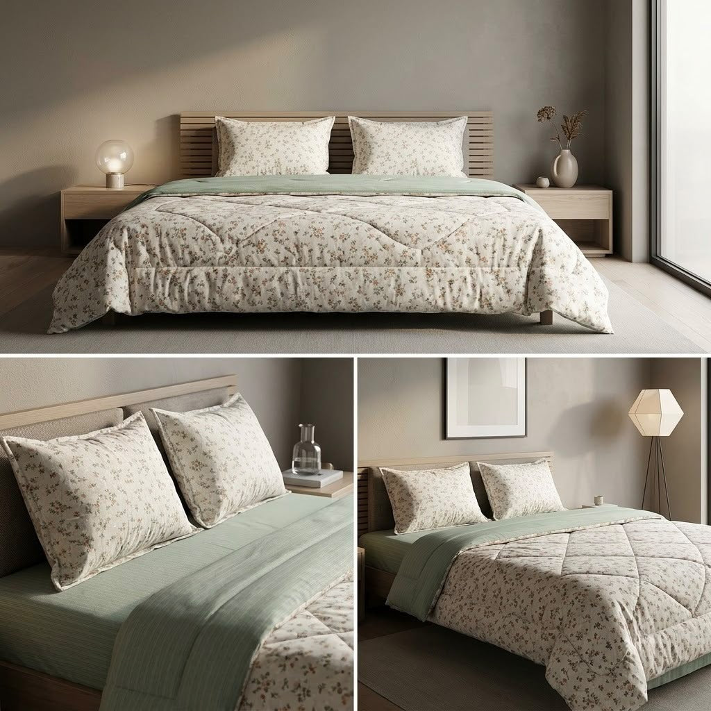 Austin Sage Bloom 4 Pcs King Size Comforter Bedsheet Set
