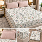 Wildflower Whisper 100% Pure Cotton Fitted Bedsheet Set