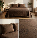 Warm Embossed Rose Floral Fitted Bedsheet Set – King Size (3 Pcs)