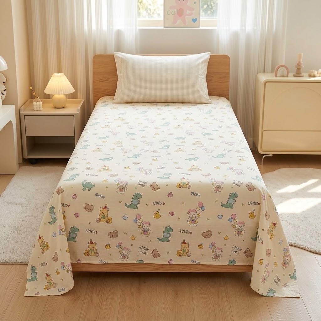 Premium Kids Cartoon Printed Single Bedsheet Set – 100 % Pure Cotton