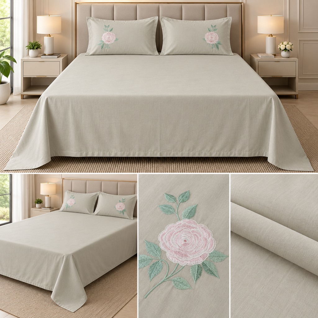 Soft Thick Cotton King Size Bedsheet with Embroidered Pillow Covers