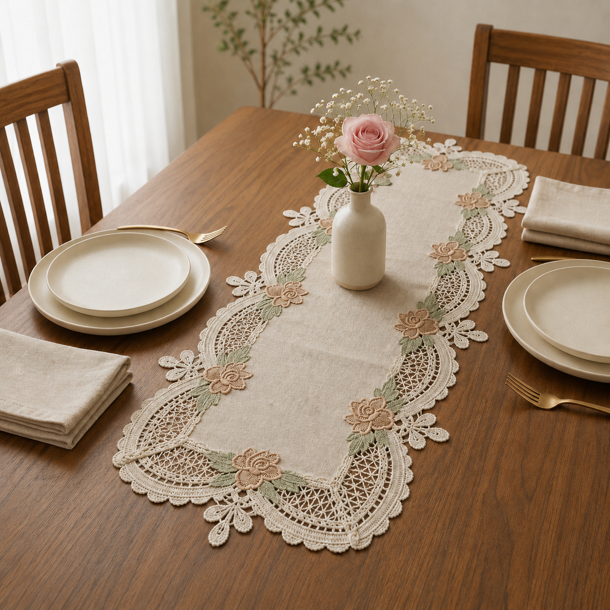 Luxury Floral Lace Turkish Table Runner (30 x 16 Inches) Product Code :- 55B85RKEH