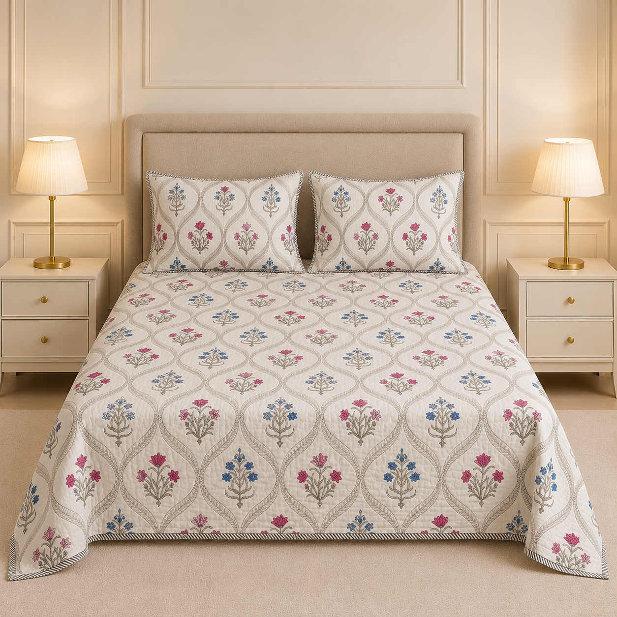 HANDBLOCK PERCALE COTTON QUILTED BEDCOVERS Product Code :- 55B318RKEH
