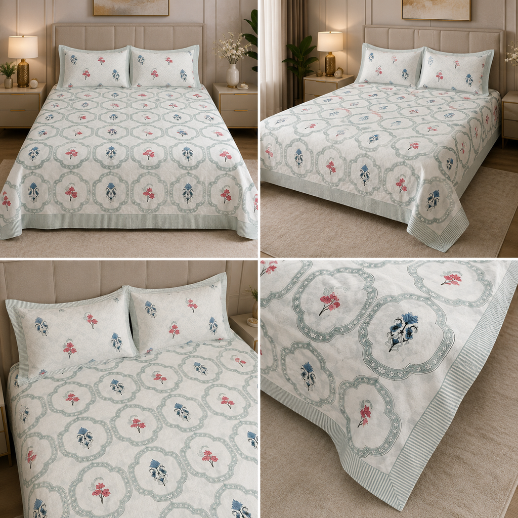 600 TC Percale Cotton Lily Design King Size Bedsheet – 108 × 108
