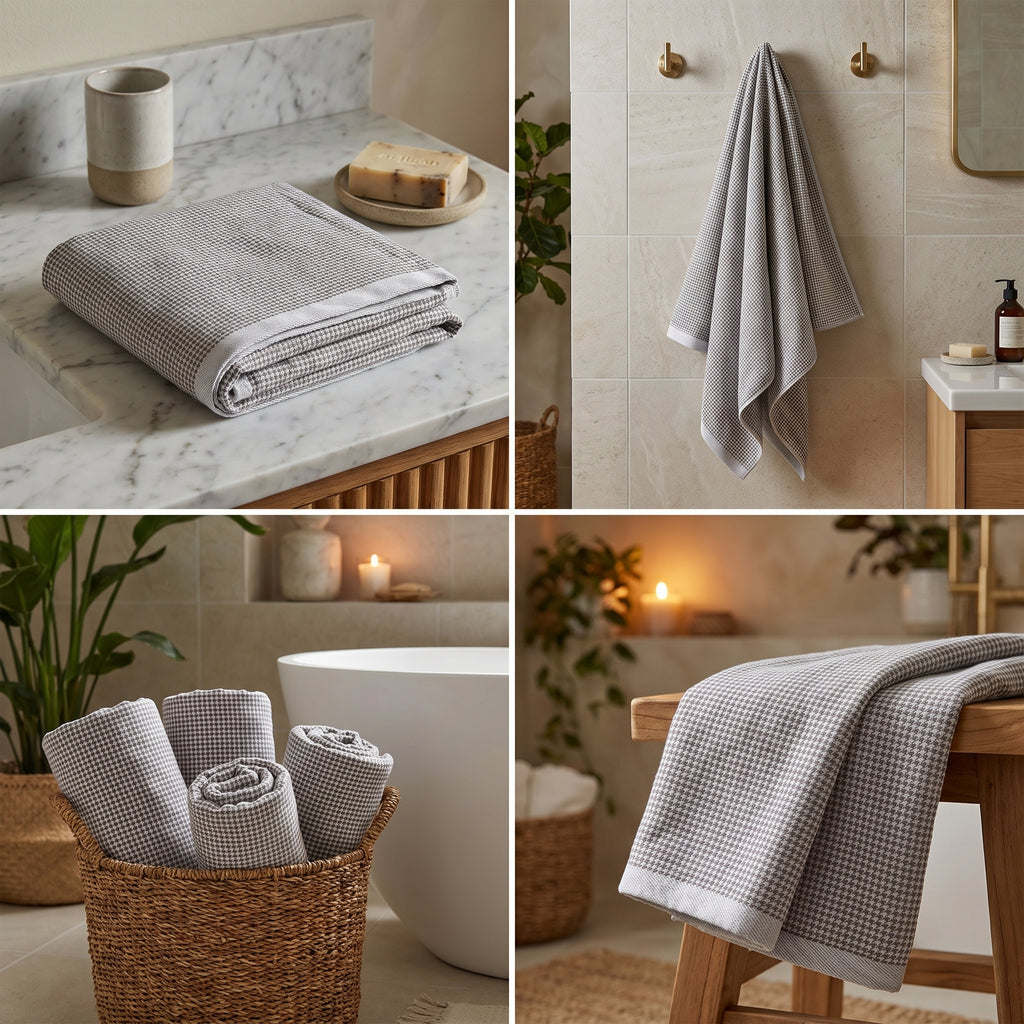 English Checkmate Cotton Bath Towels – 55 x 28 Inches