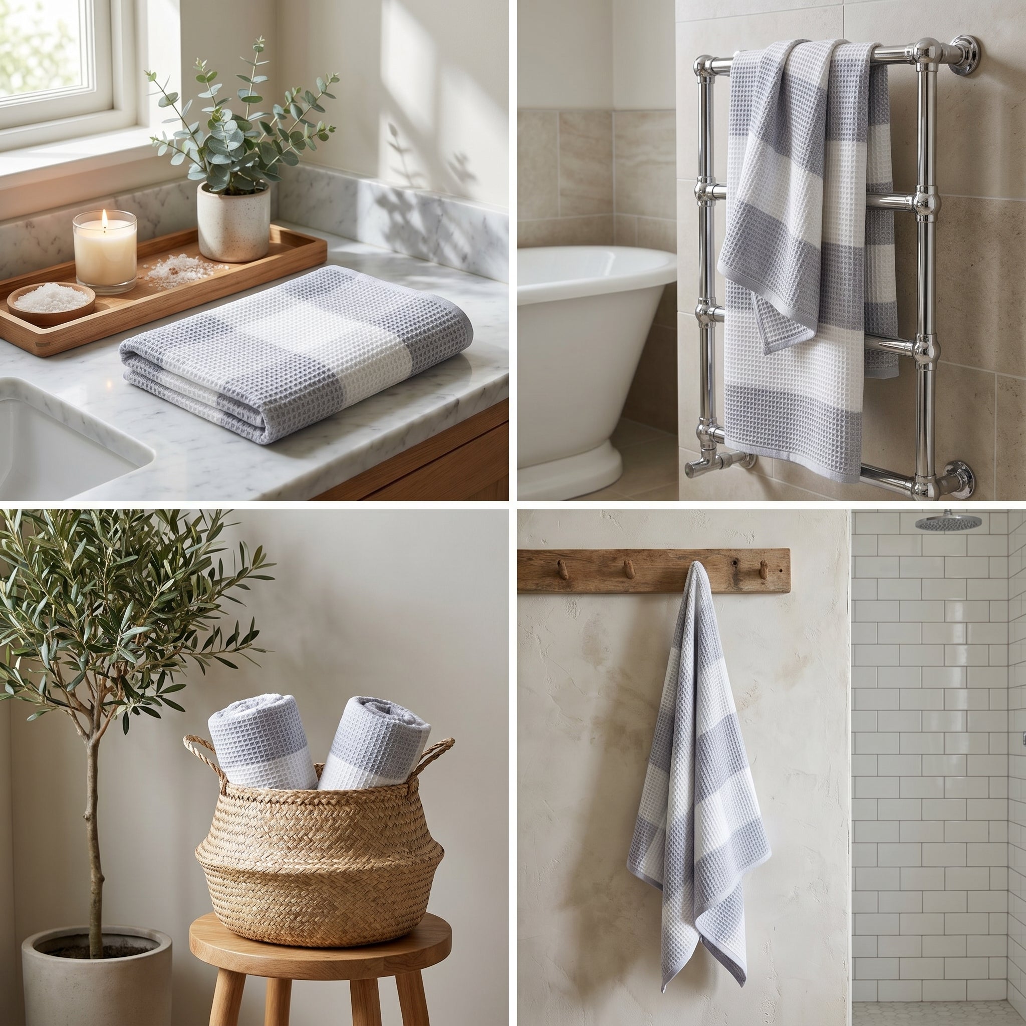Waffle Cotton Bath Towels – 55 x 28 Inches