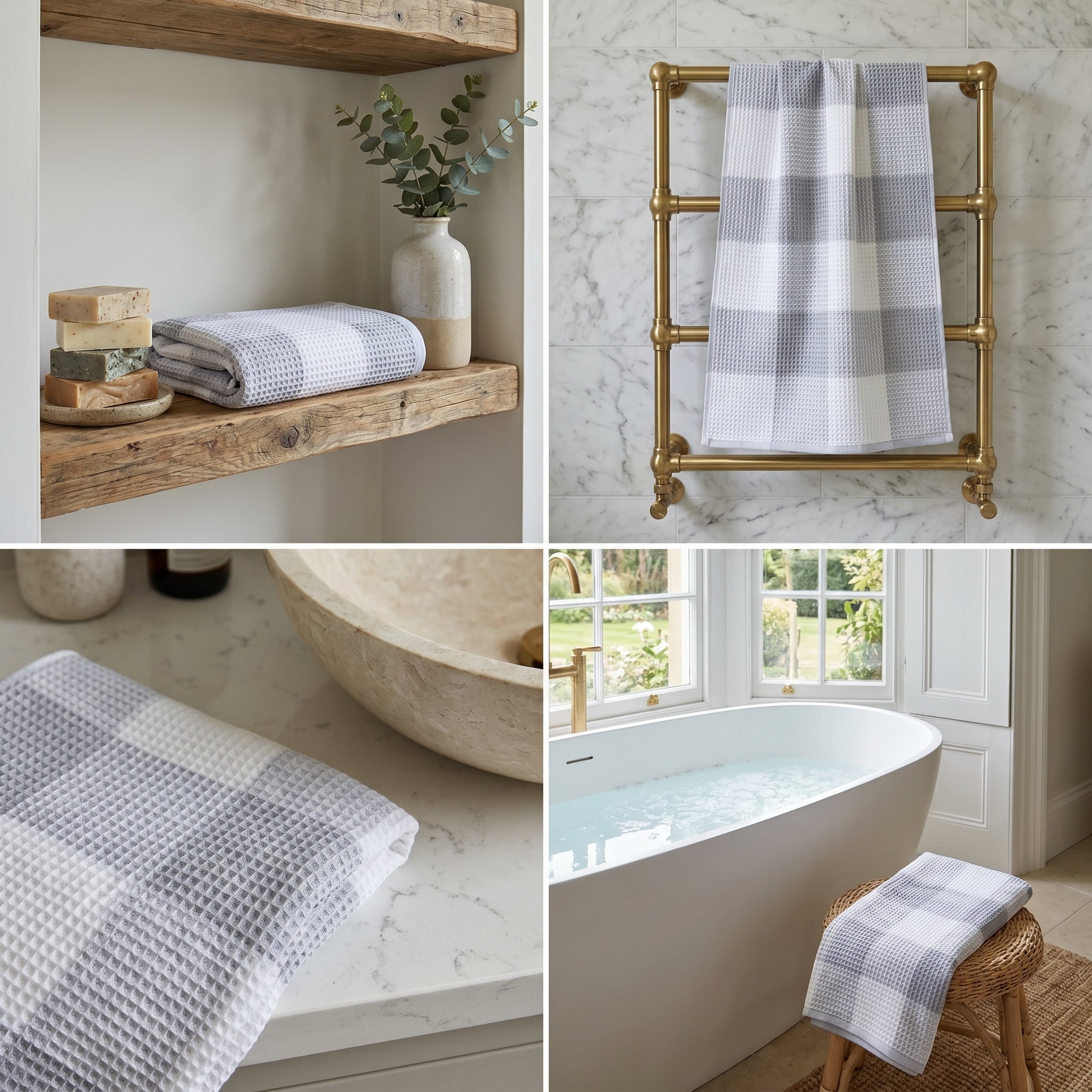 Waffle Cotton Bath Towels – 55 x 28 Inches