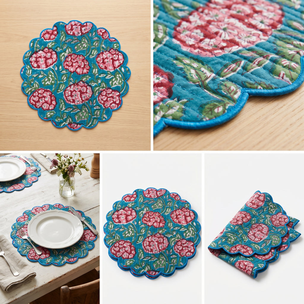 Handcrafted Floral Quilted Placemats – 14” x 14”