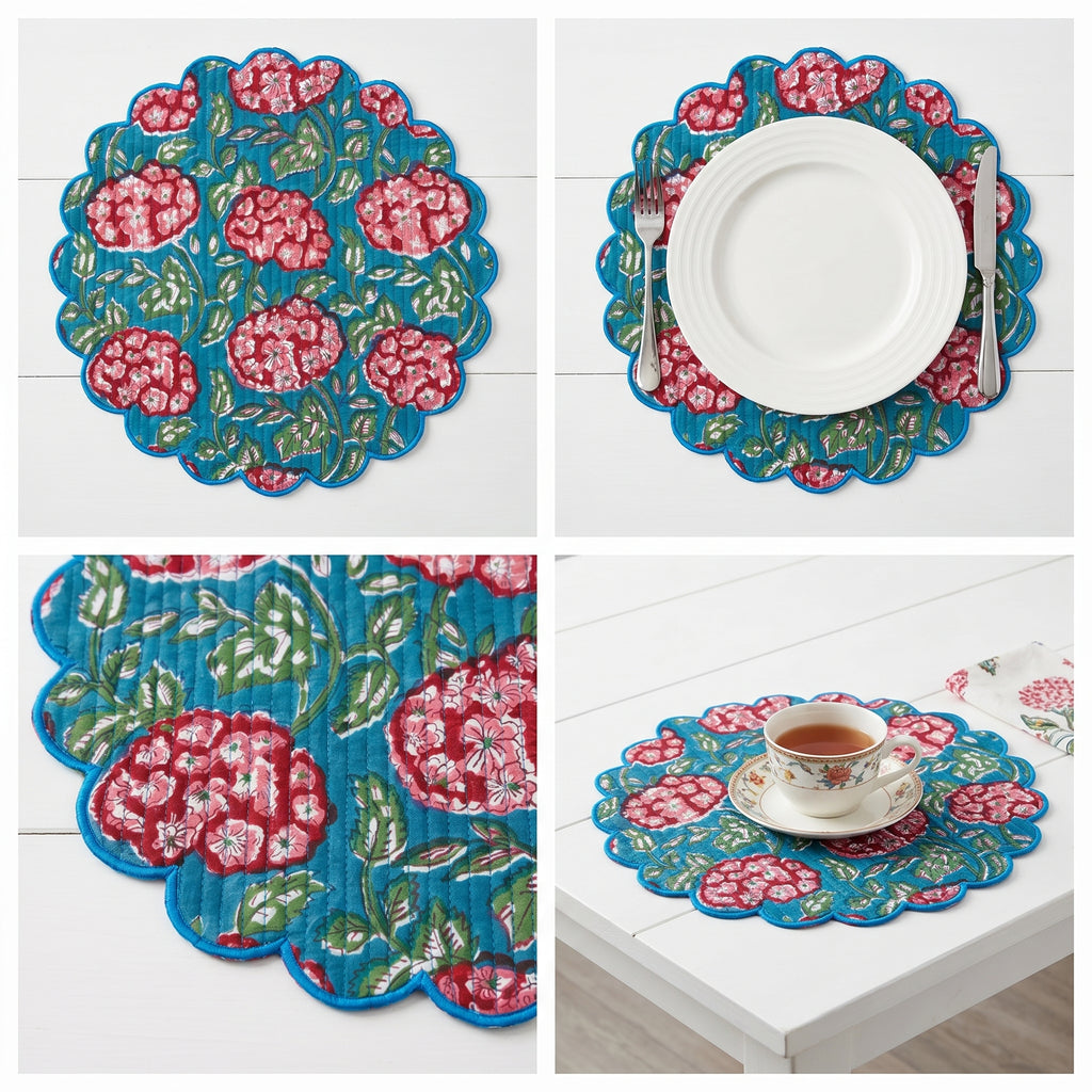 Handcrafted Floral Quilted Placemats – 14” x 14”