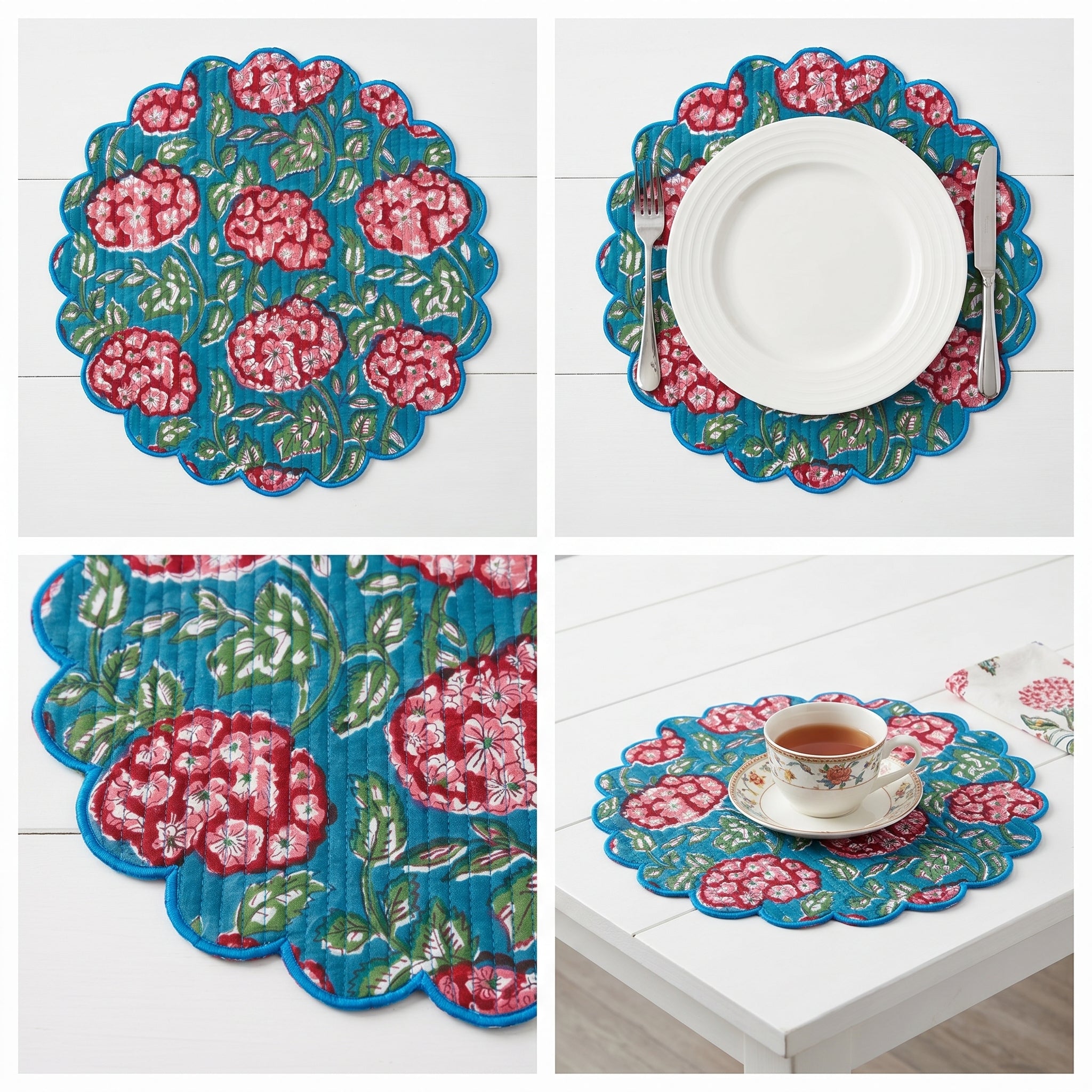 Handcrafted Floral Quilted Placemats – 14” x 14”