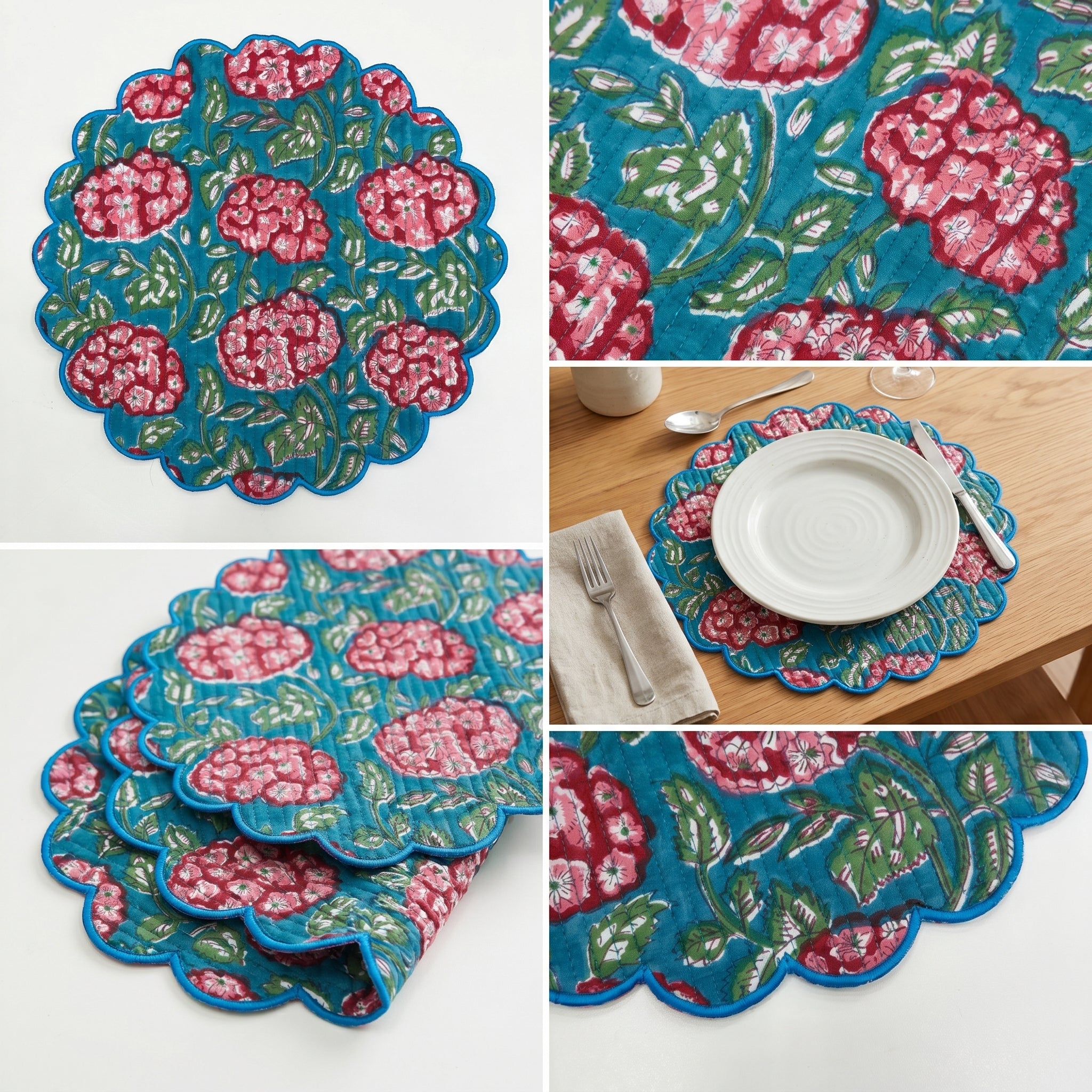 Handcrafted Floral Quilted Placemats – 14” x 14”