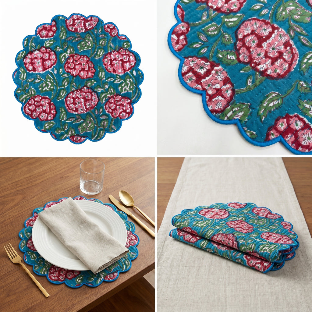 Handcrafted Floral Quilted Placemats – 14” x 14”