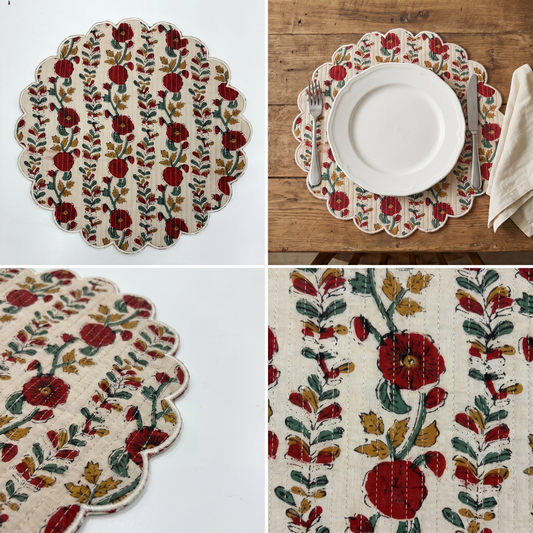 Vintage Floral Quilted Placemats – 14” x 14”