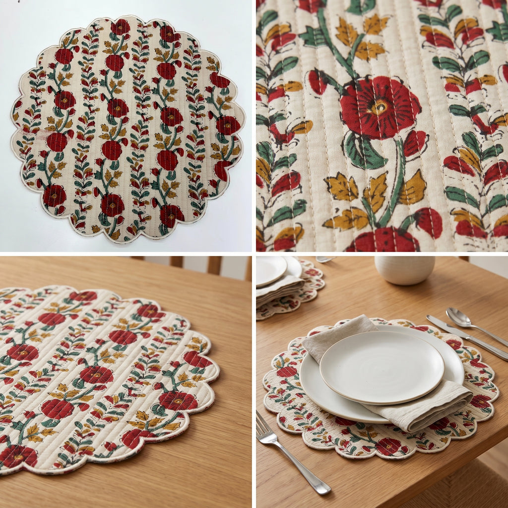 Vintage Floral Quilted Placemats – 14” x 14”