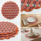 Coral Floral Quilted Placemats – 14” x 14”