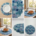 Blue & Teal Floral Quilted Placemats – 14” x 14”